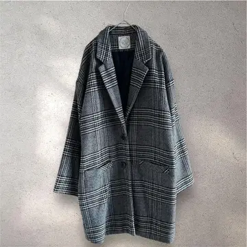 asknowas 글렌체크 패턴 오버 사이즈 체스터 코트 빅 실루엣