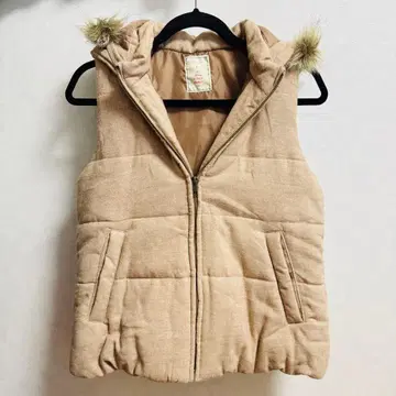 후드 부착 베이지 퀼팅 베스트 L 사이즈