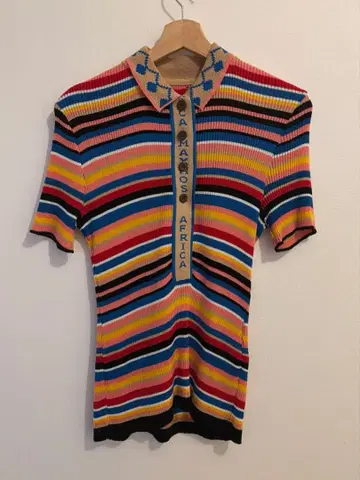 'MAXHOSA' 멀티 컬러 스트라이프 피케 셔츠 반팔