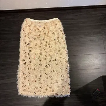 화이트 인조 모피 스팽글 타이트 스커트 XL 사이즈 미사용 새상품
