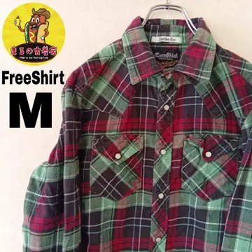 USA 구제 의류 FreeShirt 플란넬 셔츠 M 그린 레드 체크