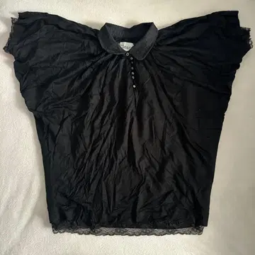 Clean2 레이스 밑단 블랙 반팔 셔츠