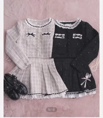 pium 코튼 프릴 트위드 자켓 트위드 스커트 트위드 세트