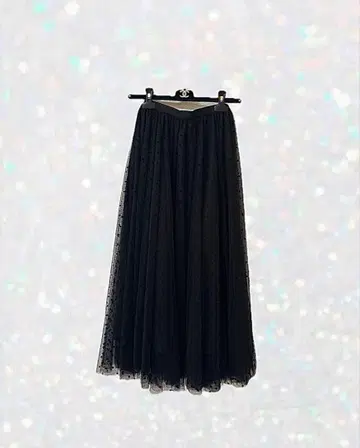 블랙 도트 무늬 롱 스커트