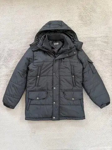 FIRST DOWN 남성용 블랙 후드 부착 패딩 자켓 L 사이즈