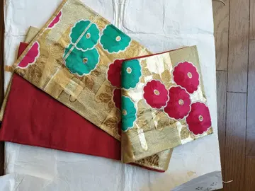 후쿠로 오비 화려한 꽃무늬 골드