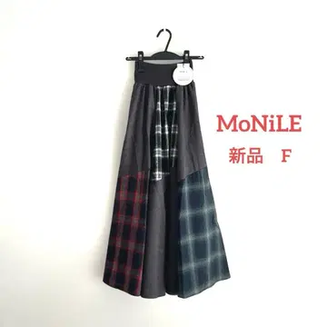 새상품 MoNiLE 체크 무늬 x 코듀로이 절개 롱 스커트