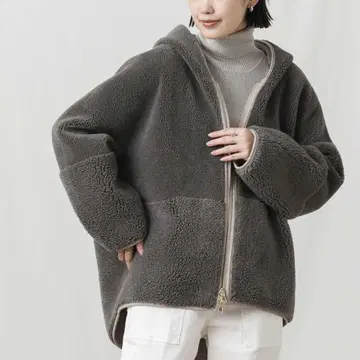 Risley 리즈레 리버서블 페이크 무스탕 후드 코트 보아 F