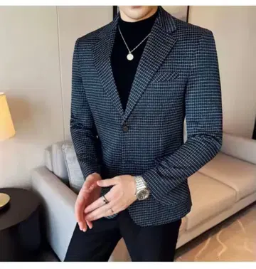 [새상품] 그리드 체크 테일러드 자켓 네이비 모드 비즈니스 캐주얼