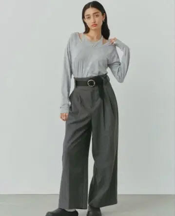 ALEXIA STAM 하이웨스트 턱 와이드 팬츠 그레이