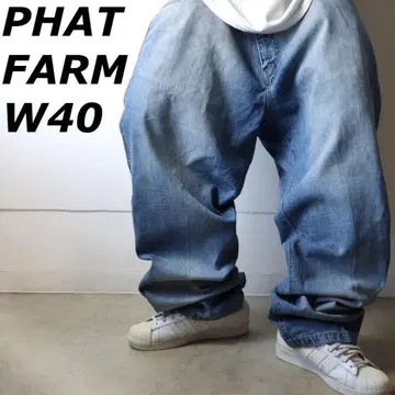 PHAT FARM 퍼 데님 와이드 디자인 W40
