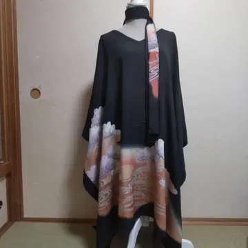 순수 실크 작가 제작 블랙 튜닉 원피스 기모노 리메이크 세미 오더
