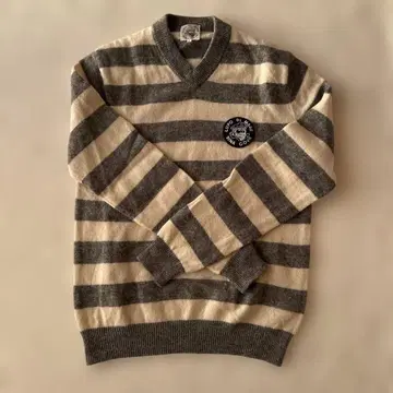 그레이 아이보리 스트라이프 V넥 스웨터 L