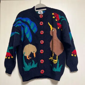 BONZO 손뜨개질 니트 스웨터 블랙 동물 패턴