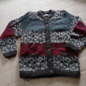 기하학 패턴 니트 가디건 모헤어풍 쇼와 레트로
