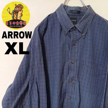 USA 구제 의류 ARROW 긴팔 버튼 셔츠 XL 네이비 화이트 체크