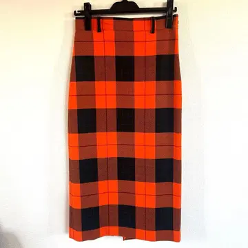 미사용 ZARA WOMAN 오렌지 체크 무늬 타이트 스커트