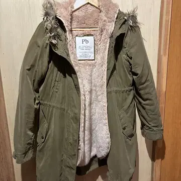 올리브 그린 모즈 코트 플리스 라이닝