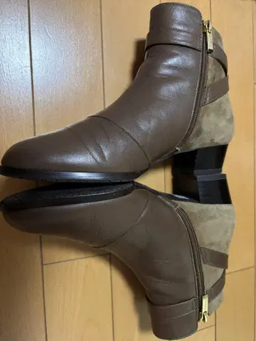 브라운 가죽 스웨이드 부츠 중간 힐