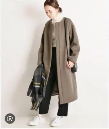 이에나 램스울 노카라 롱 코트 그레이 36