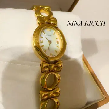 쉘 페이스 니나리치 팔찌 시계 골드 컬러 리본