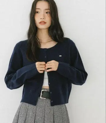 [ Heather ] 모티브 니트 가디건 네이비