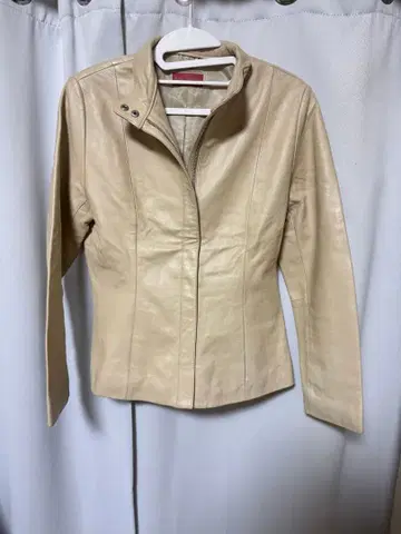 REAL LEATHER 천연 가죽 베이지 자켓 스탠드 카라