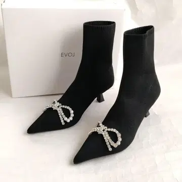 EVOL 이볼 리본 비쥬 니트 부츠 LL 블랙
