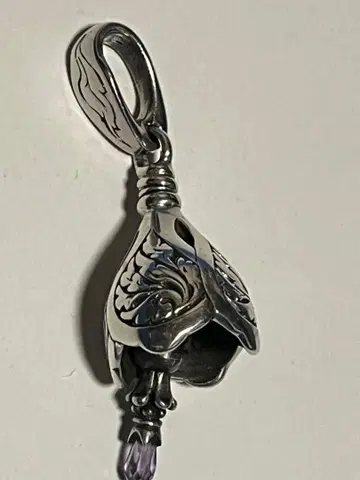 실버 925 꽃 모양 펜던트 방울 자수정