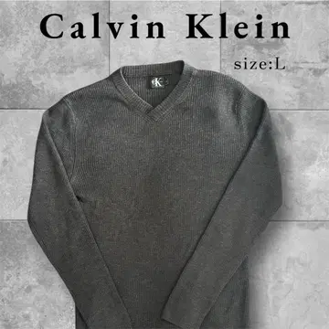 [ 새상품급 ] 캘빈클라인 V넥 리브 니트 L 다크 그레이 CK