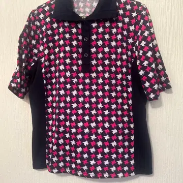 Jewel Flower 반팔 피케 셔츠 네이비 핑크 골프웨어