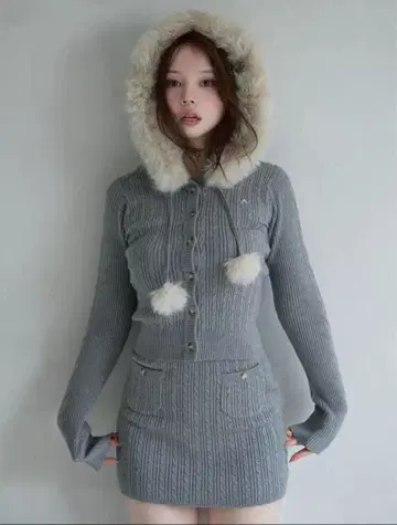 andmary Reo fur knit set up gray