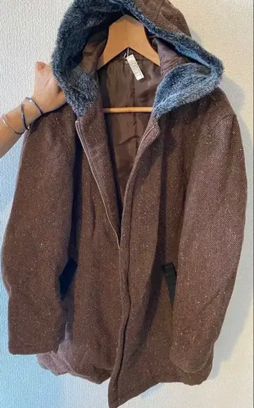 브라운 헤링본 더플 코트