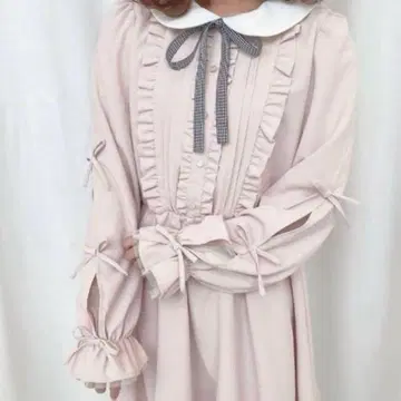 허니시나몬 소매 리본 원피스 핑크