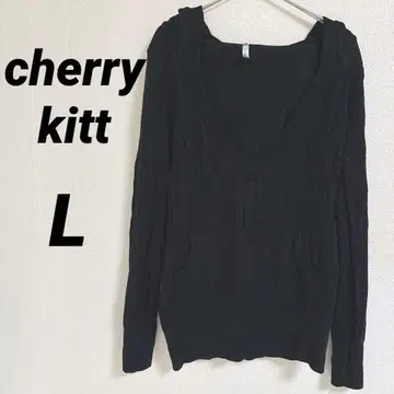 cherry kitt [ L ] 블랙 V넥 스웨터 후드 부착 가을/겨울