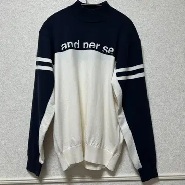 앤퍼시 니트 남성용 골프웨어 화이트/네이비 사이즈 M 소매 뒷면 부착