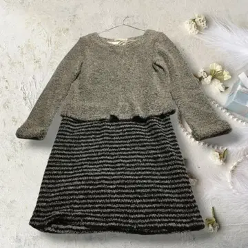 그로브 grove 원피스 니트 무릎 기장 도킹 긴팔 M 그레이