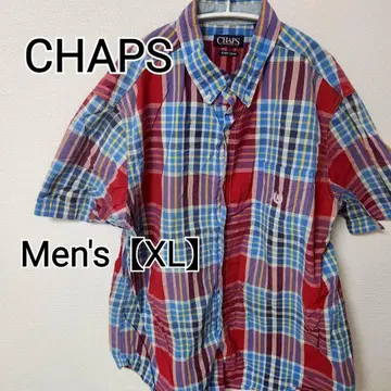 z387 [ CHAPS ] 반팔 셔츠 ( 남성용 XL ) 블루 x 레드