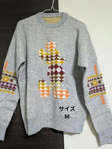 남성용 기하학 패턴 미키 긴팔 니트 그레이