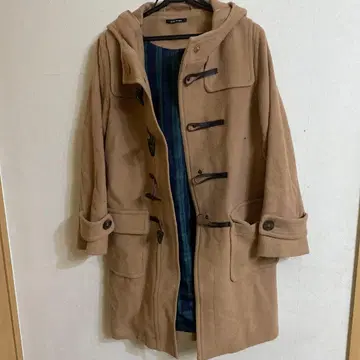 베이지 울 혼방 M 더플 코트 후드 부착