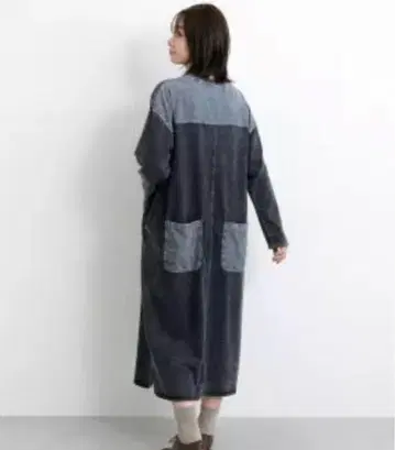 LUPILIEN 인디고 쭈리 배색 스티치 원피스 네이비 데님