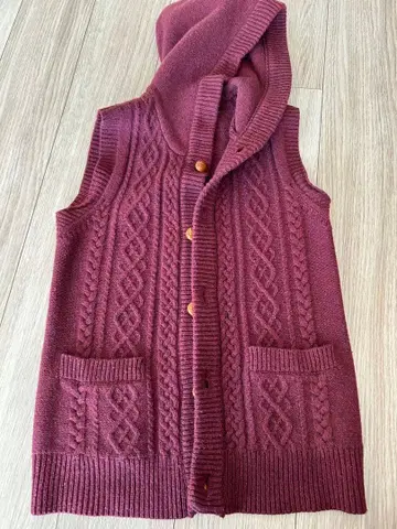 유니온 스테이션 버건디 후드 부착 니트 베스트 M