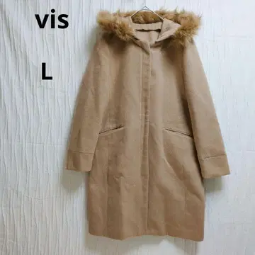 롱 코트 퍼 포함 후드 탈부착 가능 노카라 베이지 L