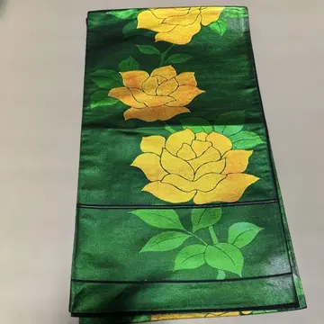 후쿠로 오비 그린 컬러 꽃무늬 짙은 녹색