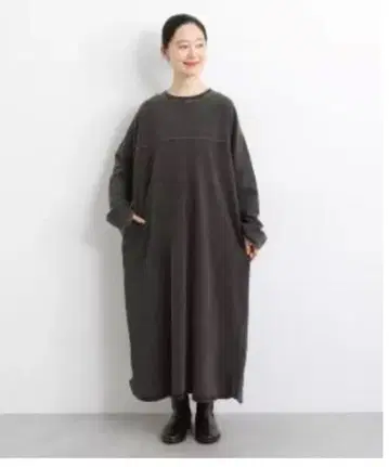 LUPILIEN 인디고 쭈리 배색 스티치 원피스 블랙 데님