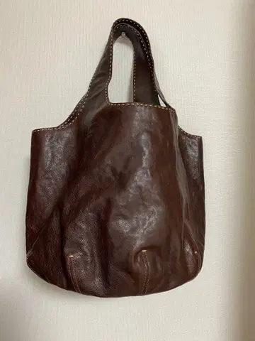 genten 다크 브라운 가죽 토트백