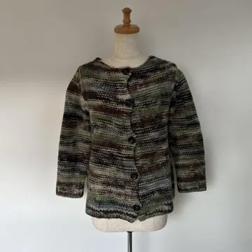 그리드 멀티 컬러 니트 가디건 긴팔