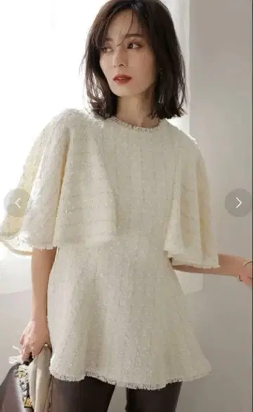 anuans 케이프 디자인 트위드 페플럼 블라우스 화이트