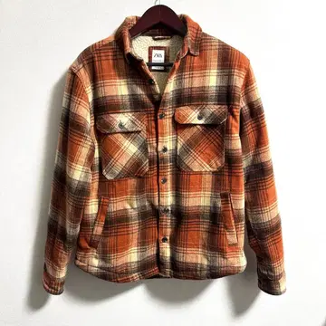 아메카지 오렌지 계열 체크 플란넬 셔츠