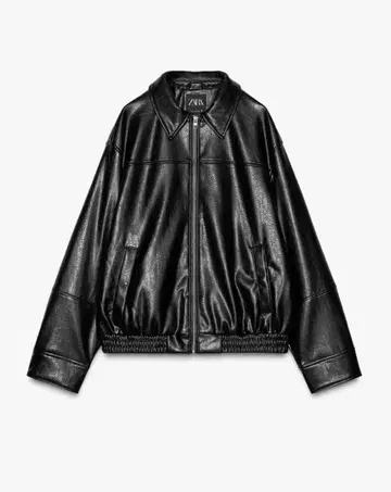ZARA 인조 가죽 봄버 자켓 | 블랙 여성용